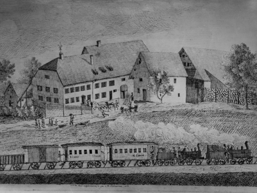 Tusche Zeichnung der Ziegelhütte um 1856
